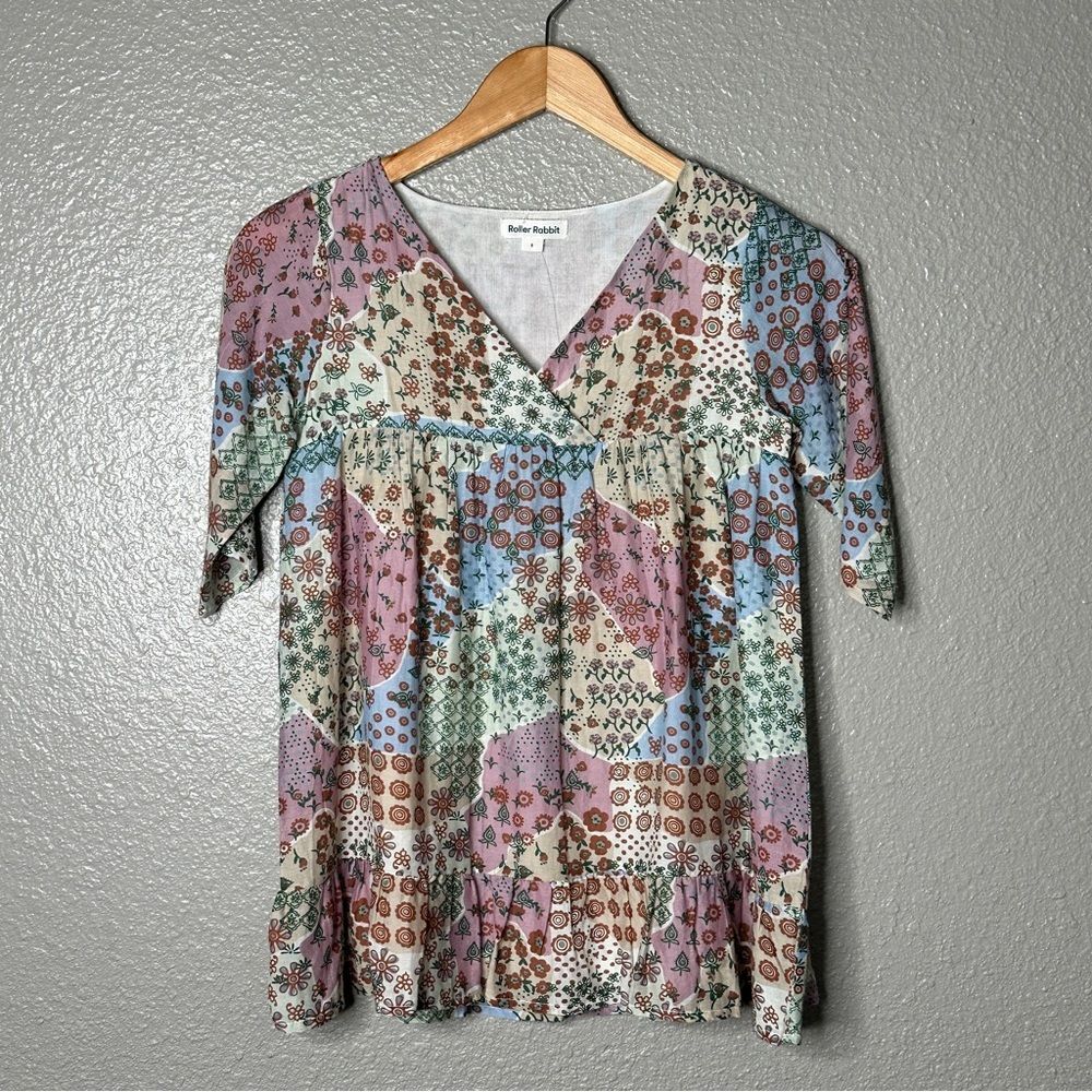 Roller Rabbit top Silk Blend girls size 8 NWT Babydoll tunic patchwork